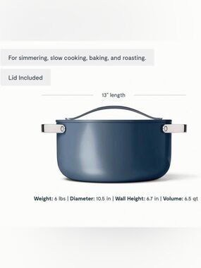 Caraway 6.5 QT Dutch Oven Pot With Lid - Navy